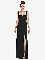 Front View Thumbnail - Black Wide Strap Slash Cutout Empire Dress with Front Slit