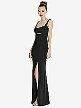 Side View Thumbnail - Black Wide Strap Slash Cutout Empire Dress with Front Slit