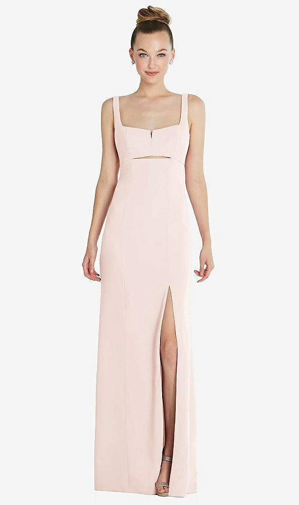 Front View - Blush Wide Strap Slash Cutout Empire Dress with Front Slit