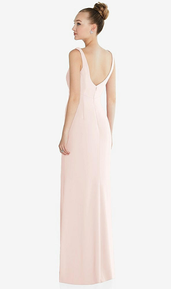 Back View - Blush Wide Strap Slash Cutout Empire Dress with Front Slit