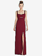 Front View Thumbnail - Burgundy Wide Strap Slash Cutout Empire Dress with Front Slit