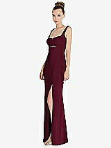 Side View Thumbnail - Cabernet Wide Strap Slash Cutout Empire Dress with Front Slit