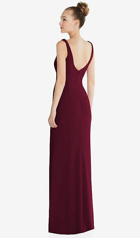 Back View - Cabernet Wide Strap Slash Cutout Empire Dress with Front Slit