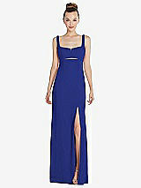 Front View Thumbnail - Cobalt Blue Wide Strap Slash Cutout Empire Dress with Front Slit