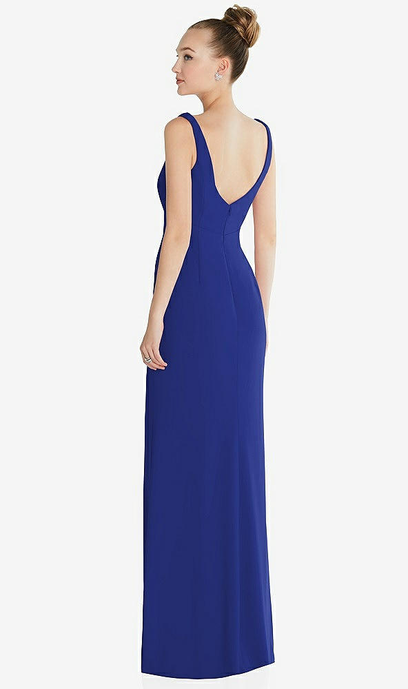 Back View - Cobalt Blue Wide Strap Slash Cutout Empire Dress with Front Slit