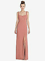 Front View Thumbnail - Desert Rose Wide Strap Slash Cutout Empire Dress with Front Slit