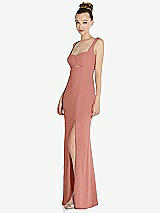 Side View Thumbnail - Desert Rose Wide Strap Slash Cutout Empire Dress with Front Slit