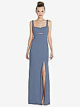 Front View Thumbnail - Larkspur Blue Wide Strap Slash Cutout Empire Dress with Front Slit