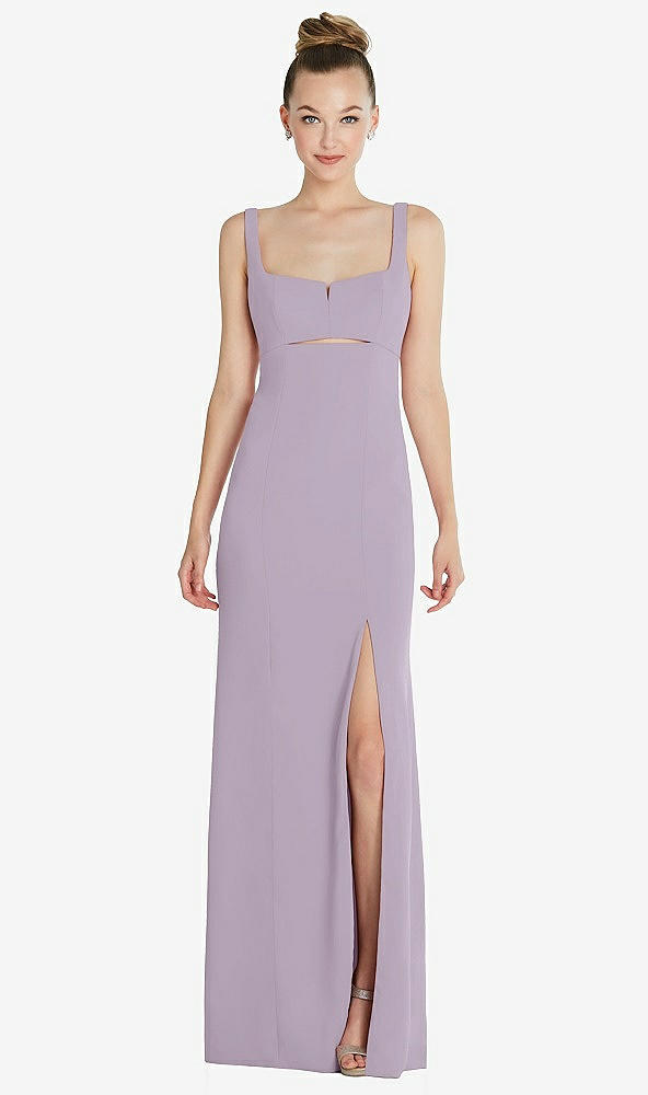 Front View - Lilac Haze Wide Strap Slash Cutout Empire Dress with Front Slit