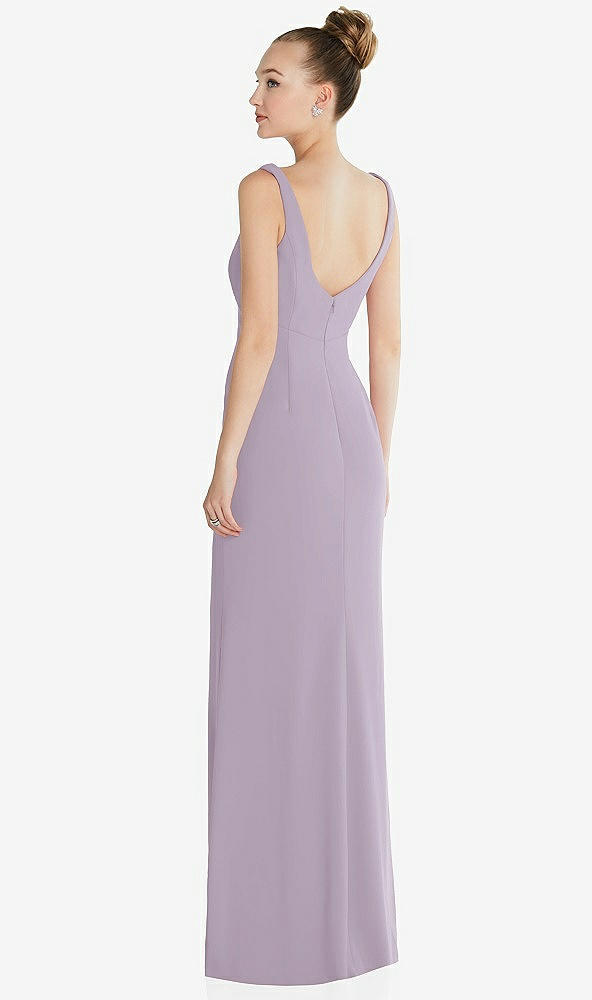 Back View - Lilac Haze Wide Strap Slash Cutout Empire Dress with Front Slit