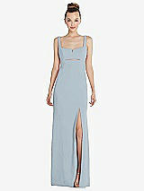 Front View Thumbnail - Mist Wide Strap Slash Cutout Empire Dress with Front Slit