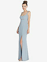 Side View Thumbnail - Mist Wide Strap Slash Cutout Empire Dress with Front Slit