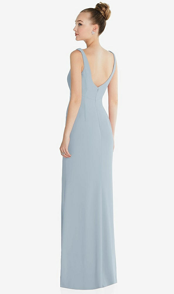 Back View - Mist Wide Strap Slash Cutout Empire Dress with Front Slit