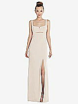 Front View Thumbnail - Oat Wide Strap Slash Cutout Empire Dress with Front Slit