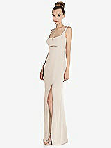 Side View Thumbnail - Oat Wide Strap Slash Cutout Empire Dress with Front Slit