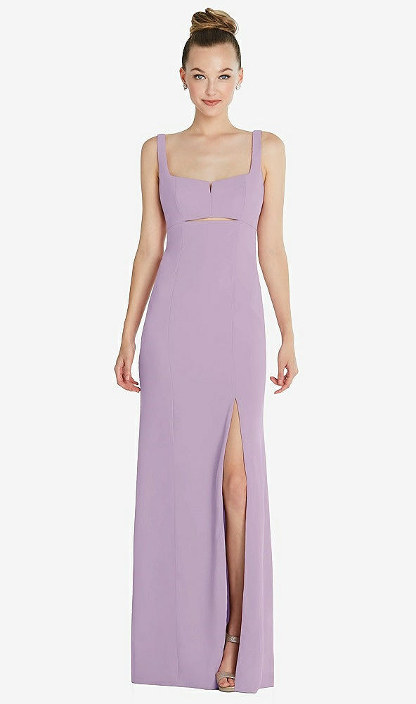 Front View - Pale Purple Wide Strap Slash Cutout Empire Dress with Front Slit