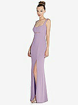 Side View Thumbnail - Pale Purple Wide Strap Slash Cutout Empire Dress with Front Slit