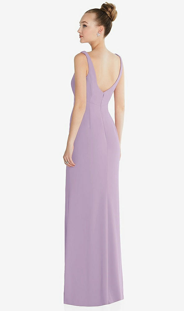 Back View - Pale Purple Wide Strap Slash Cutout Empire Dress with Front Slit