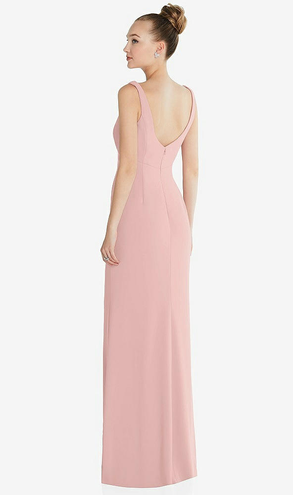 Back View - Rose Wide Strap Slash Cutout Empire Dress with Front Slit