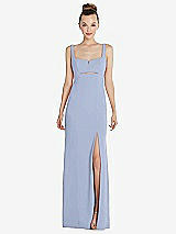 Front View Thumbnail - Sky Blue Wide Strap Slash Cutout Empire Dress with Front Slit