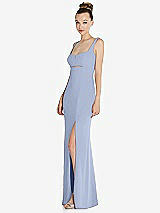 Side View Thumbnail - Sky Blue Wide Strap Slash Cutout Empire Dress with Front Slit