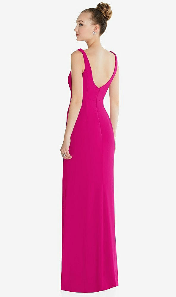 Back View - Think Pink Wide Strap Slash Cutout Empire Dress with Front Slit