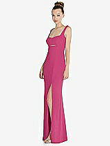 Side View Thumbnail - Tea Rose Wide Strap Slash Cutout Empire Dress with Front Slit