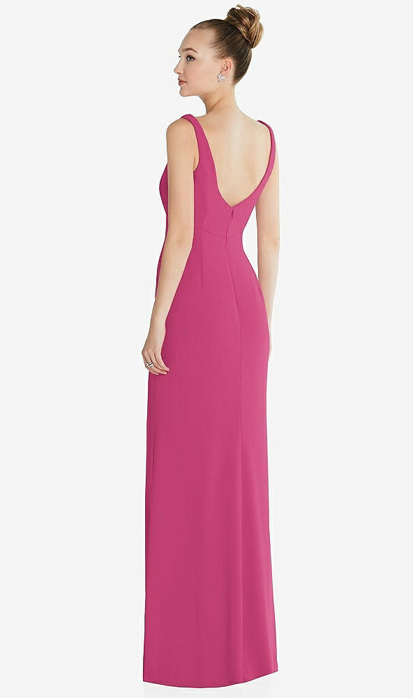 Back View - Tea Rose Wide Strap Slash Cutout Empire Dress with Front Slit