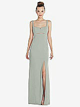 Front View Thumbnail - Willow Green Wide Strap Slash Cutout Empire Dress with Front Slit