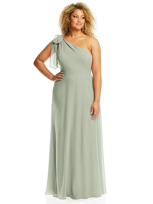 Draped One-Shoulder Maxi Dress with Scarf Bow