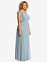 Side View Thumbnail - Mist Draped One-Shoulder Maxi Dress with Scarf Bow