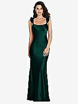 Rear View Thumbnail - Evergreen Ruffle Trimmed Open-Back Maxi Slip Dress