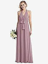 Alt View 1 Thumbnail - Dusty Rose Empire Waist Shirred Skirt Convertible Sash Tie Maxi Dress