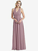 Alt View 5 Thumbnail - Dusty Rose Empire Waist Shirred Skirt Convertible Sash Tie Maxi Dress