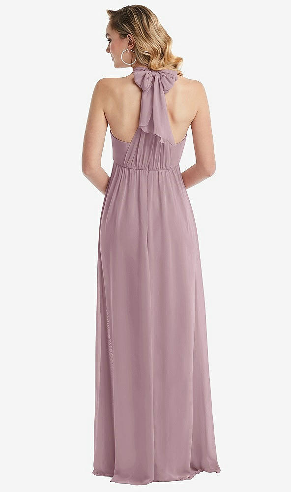 Back View - Dusty Rose Empire Waist Shirred Skirt Convertible Sash Tie Maxi Dress