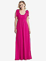 Front View Thumbnail - Think Pink Empire Waist Shirred Skirt Convertible Sash Tie Maxi Dress