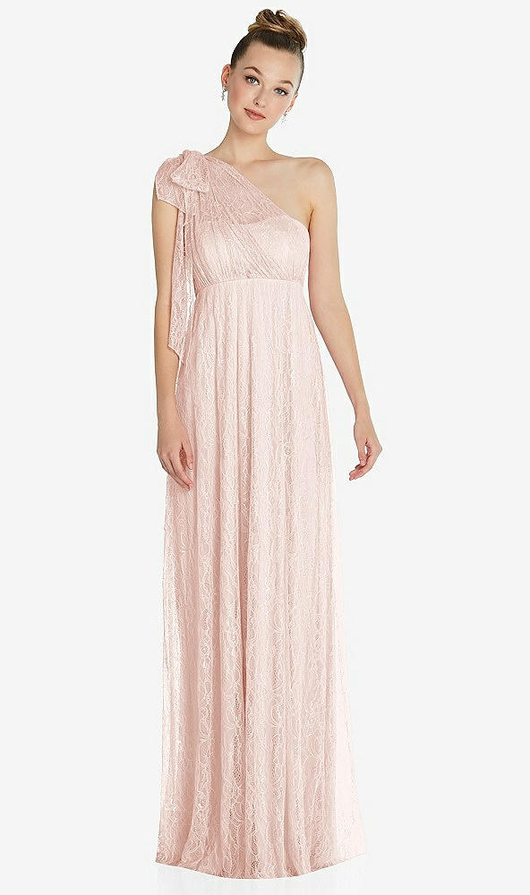 Front View - Blush Empire Waist Convertible Sash Tie Lace Maxi Dress