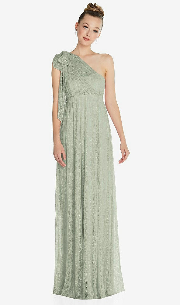 Front View - Celadon Empire Waist Convertible Sash Tie Lace Maxi Dress