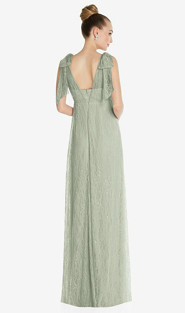 Back View - Celadon Empire Waist Convertible Sash Tie Lace Maxi Dress