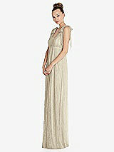 Side View Thumbnail - Champagne Empire Waist Convertible Sash Tie Lace Maxi Dress