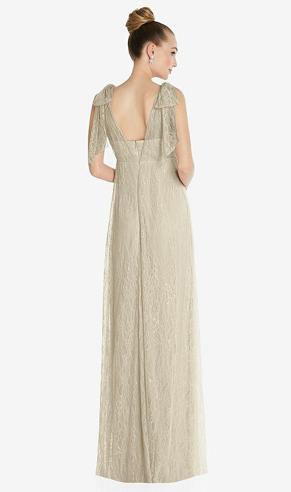 Back View - Champagne Empire Waist Convertible Sash Tie Lace Maxi Dress