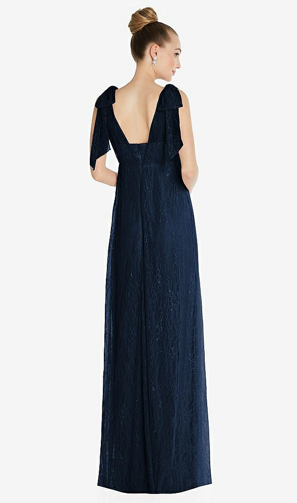 Back View - Midnight Navy Empire Waist Convertible Sash Tie Lace Maxi Dress