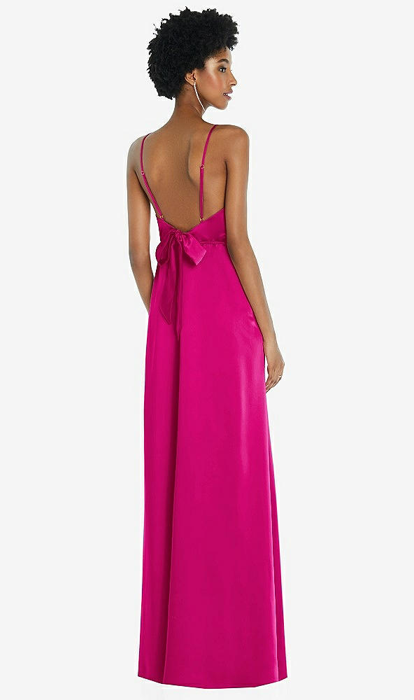 Front View - Think Pink High-Neck Low Tie-Back Maxi Dress with Adjustable Straps