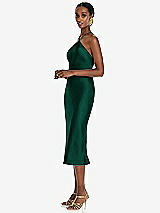 Side View Thumbnail - Hunter Green Diamond Halter Bias Midi Slip Dress with Convertible Straps