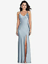 Front View Thumbnail - Mist V-Neck Convertible Strap Bias Slip Dress with Front Slit