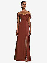 Alt View 1 Thumbnail - Auburn Moon Off-the-Shoulder Flounce Sleeve Empire Waist Gown with Front Slit