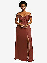 Front View Thumbnail - Auburn Moon Off-the-Shoulder Flounce Sleeve Empire Waist Gown with Front Slit