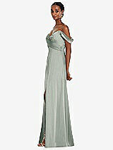 Alt View 2 Thumbnail - Willow Green Off-the-Shoulder Flounce Sleeve Empire Waist Gown with Front Slit