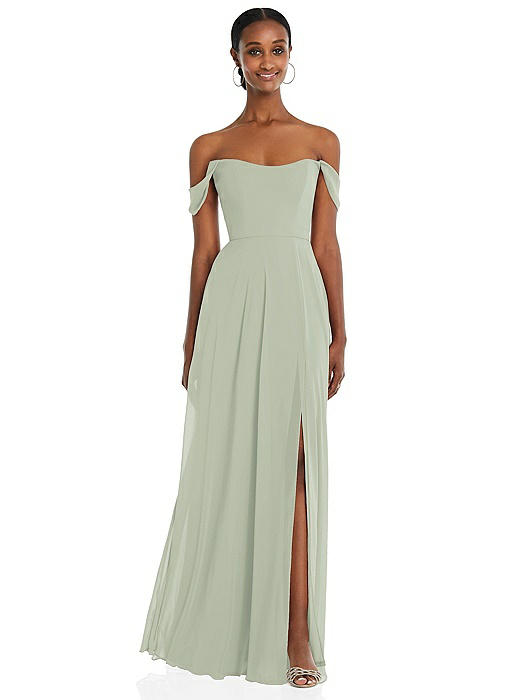 Off-the-Shoulder Basque Neck Maxi Dress with Flounce Sleeves