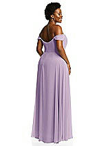 Alt View 3 Thumbnail - Pale Purple Off-the-Shoulder Basque Neck Maxi Dress with Flounce Sleeves